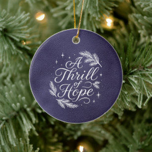 Décoration En Céramique Un Frisson d'Espoir Écriture Élégante Bleu Noël