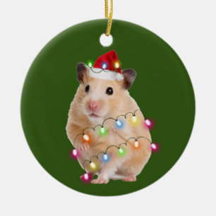 Décoration En Céramique Un hamster aux lumières Casquettes Noël