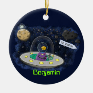 Décoration En Céramique Un joli poisson heureux dans l'espace dessin animé