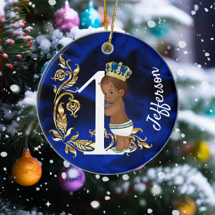 Décoration En Céramique Un premier anniversaire Personnalisé Afro-Américai