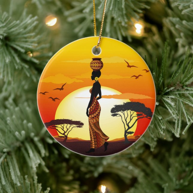 Décoration En Céramique Une belle femme africaine Silhouette sur les solei (Arbre)
