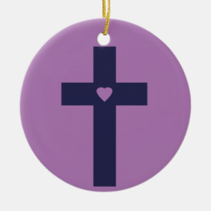 Décoration En Céramique Une croix avec un cœur d'amour sacré