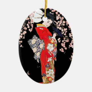 Décoration En Céramique Une femme asiatique avec une nuit de fleurs de cer