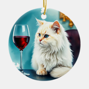 Décoration En Céramique Une femme au vin/ et son chat