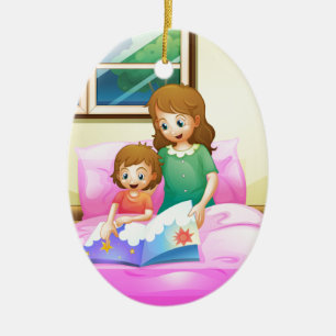 Décoration En Céramique Une lecture de mère avec sa fille