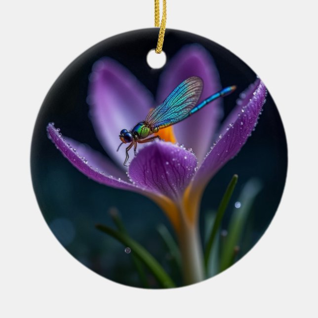 Décoration En Céramique Une libellule sur une fleur de crocus (Devant)