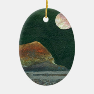 Décoration En Céramique Une lune rose et verte s'élève sur un monde alien