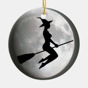 Décoration En Céramique Une sorcière contre l'ornement rond de la lune