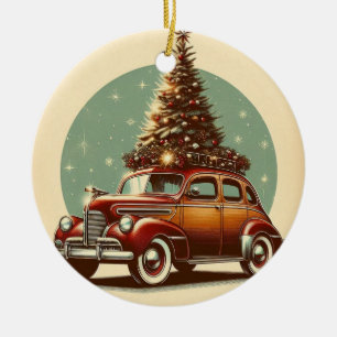Décoration En Céramique Une vintage voiture classique arbre de Noël