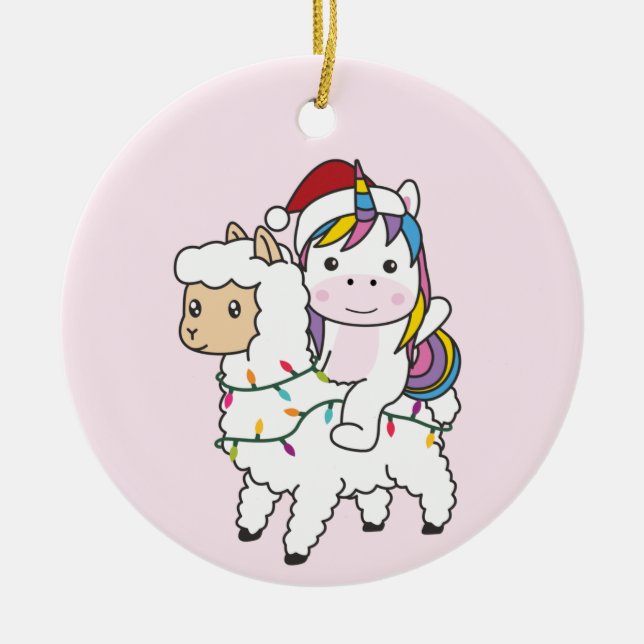Décoration En Céramique Unicorn Llama Christmas Snow Winter Animals (Devant)