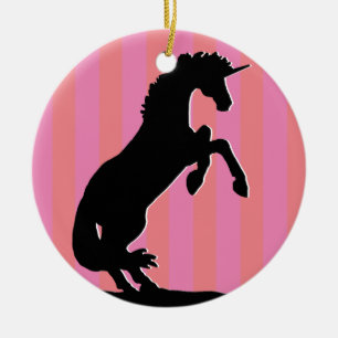 Décoration En Céramique Unicorne d'élevage noir (rayé rose)
