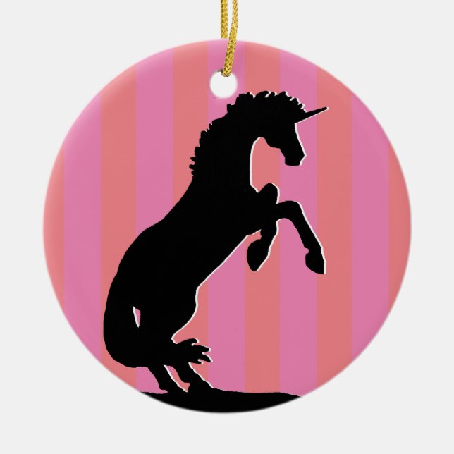 Décoration En Céramique Unicorne d'élevage noir (rayé rose) (Devant)