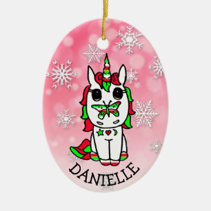 Décoration En Céramique Unicorne festive avec papillon sur le nez Noël