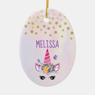 Décoration En Céramique Unicorne tendance avec couronne et papillons flora