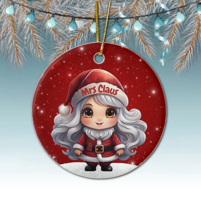 Décoration En Céramique Unique Mrs Santa Claus Xmas Holiday Decor 🎄🤶🏻 (Custom Mrs Santa Claus Ornament Customizable Decor Personalizable Christmas Berry Red Decoration🤶🎄)