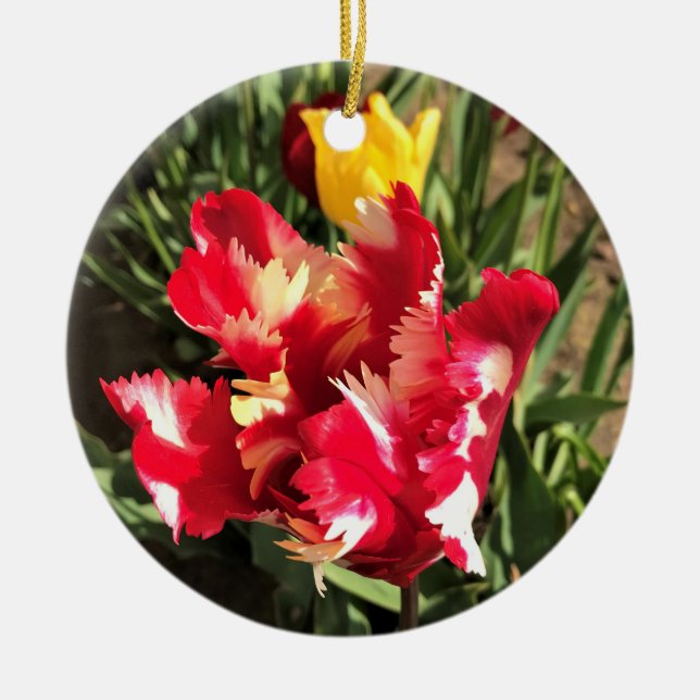 Décoration En Céramique Unique Tulipe rouge et blanche (Devant)