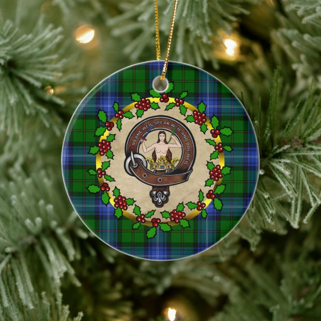 Décoration En Céramique Urquhart Clan Badge & Tartan Personnalisé Noël (Arbre)