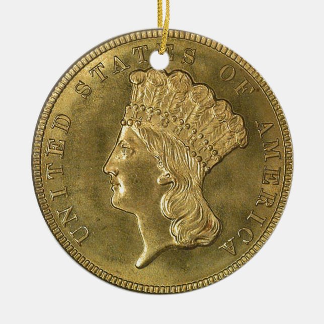 Décoration En Céramique "USA vintage 1854 trois dollars pièce-ornement" (Devant)