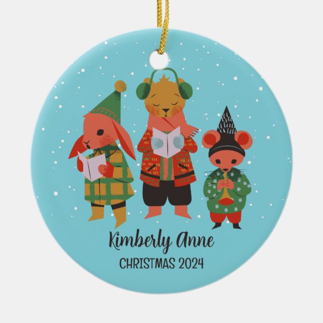 Décoration En Céramique Vacances hivernales boisées de Noël animal neige (Devant)