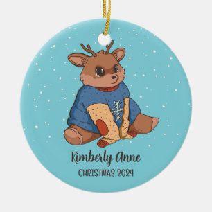Décoration En Céramique Vacances hivernales moelleuses aux rennes de Noël