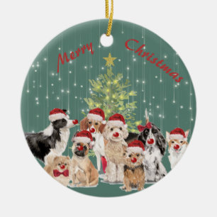 Décoration En Céramique Vacances Noël Amoureux de les chiens Green Merry S