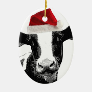 Décoration En Céramique Vache à Père Noël - vache laitière utilisant le