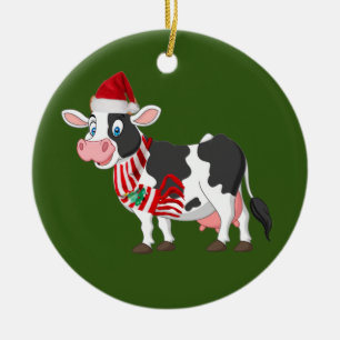 Décoration En Céramique Vache avec Casquette Scafe Noël