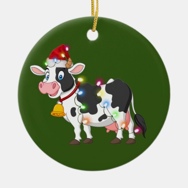 Décoration En Céramique Vache avec lumière Casquette Noël (Devant)