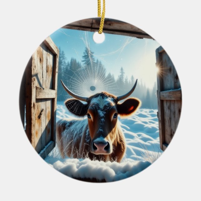 Décoration En Céramique Vache dans la neige (Devant)