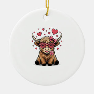 Décoration En Céramique Vache des Highlands mignonne Saint-Valentin lunett