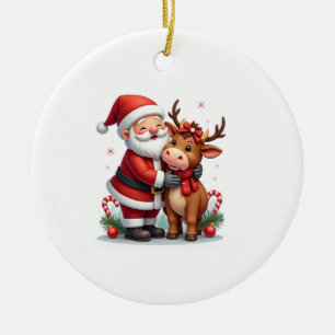 Décoration En Céramique Vache Highland de Noël avec Santa écossais vintage