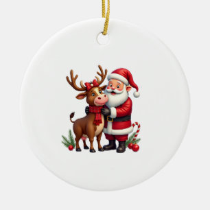Décoration En Céramique Vache Highland de Noël avec Santa écossais vintage
