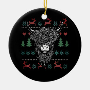 Décoration En Céramique Vache Highland Noël Laide