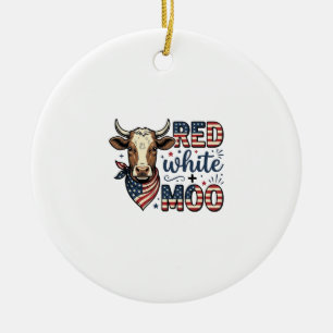 Décoration En Céramique Vache Patriotique Rouge Blanc Moo Chemise 4 Juille