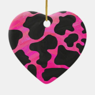 Décoration En Céramique Vache rose chaud et noir