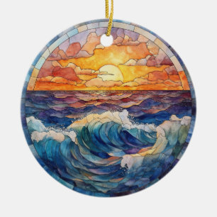 DÉCORATION EN CÉRAMIQUE VAGUES OCÉAN COLORÉES COLORÉES EN VERRE STAINÉ