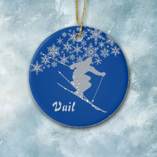 Décoration En Céramique Vail Snowflake Skier Personnalisé