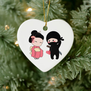 Décoration En Céramique Valentine Ninja et Geisha