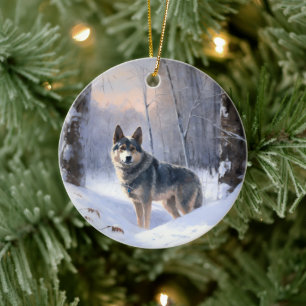 Décoration En Céramique Vallhund suédois Laisser neiger Noël