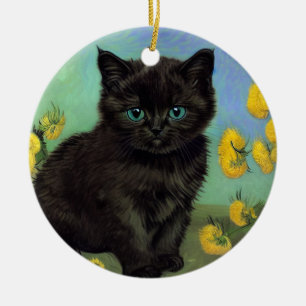 Décoration En Céramique Van Gogh Chat noir Fleurs jaunes