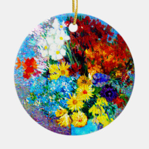 Décoration En Céramique Van Gogh Flowers dans un Vase Bleu