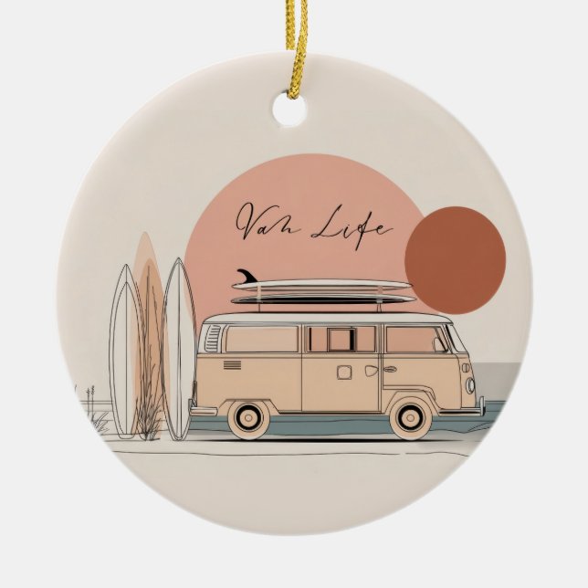 Décoration En Céramique Van Life Surf Van – Retro Beach Camper Aesthetic  (Devant)
