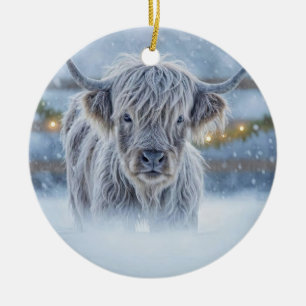 Décoration En Céramique Veau Highland en Californie dans le pays enneigé M