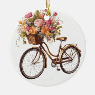 Décoration En Céramique Vélo d'or avec panier à fleurs Vintage