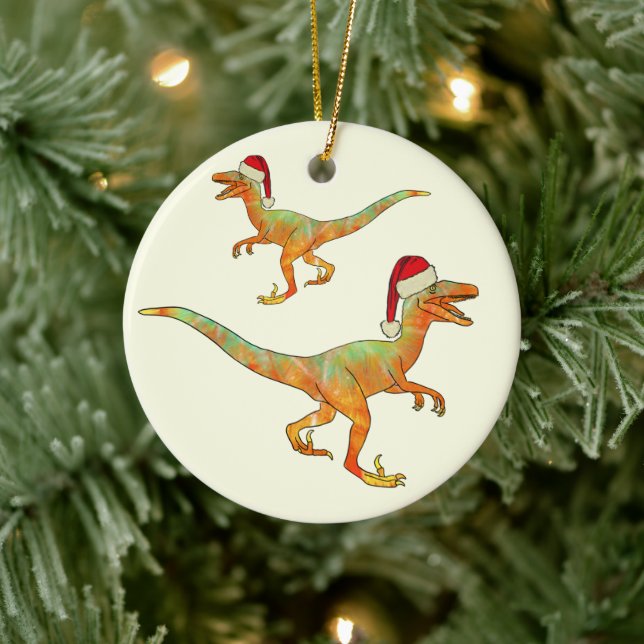 Décoration En Céramique Velociraper père Noël, dinosaure de Noël (Arbre)