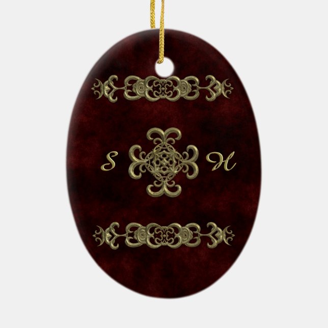 Décoration En Céramique Velours rouge avec l'ornement d'or (Dos)