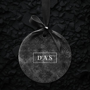 Décoration En Céramique Velvety Onyx Damask   Monogramme noir de Grunge Va