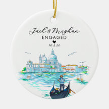 Venise Italie Engagement Gondole Aquarelle Personn