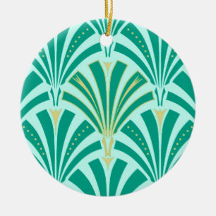Décoration En Céramique Ventilateur Art déco motif - turquoise sur aqua