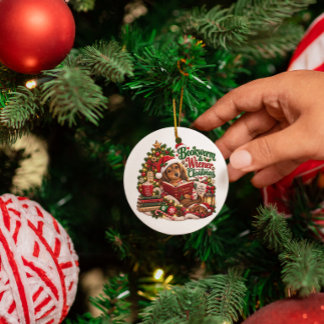 Décoration En Céramique Ver de livre et Joyeux Noël au teckel amateur de l